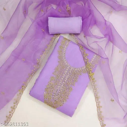 Organza Embroidered Floral Punjabi/All Over Suits for Women (Purple, Un Stitched)