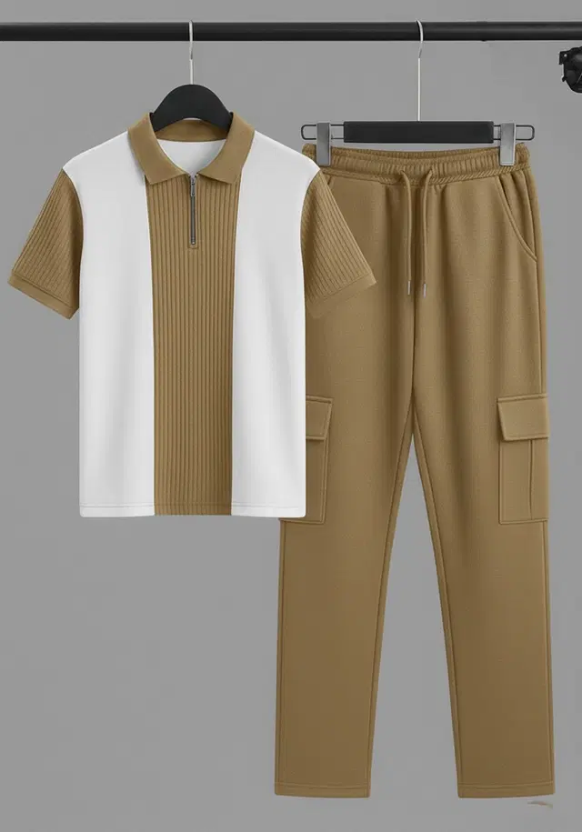 Colorblocked Night Suit For Men  Brown , (M)