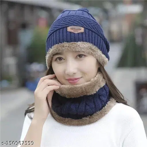 Woolen Cap with Neck Warmer for Women, Set of 1 (Multicolor)