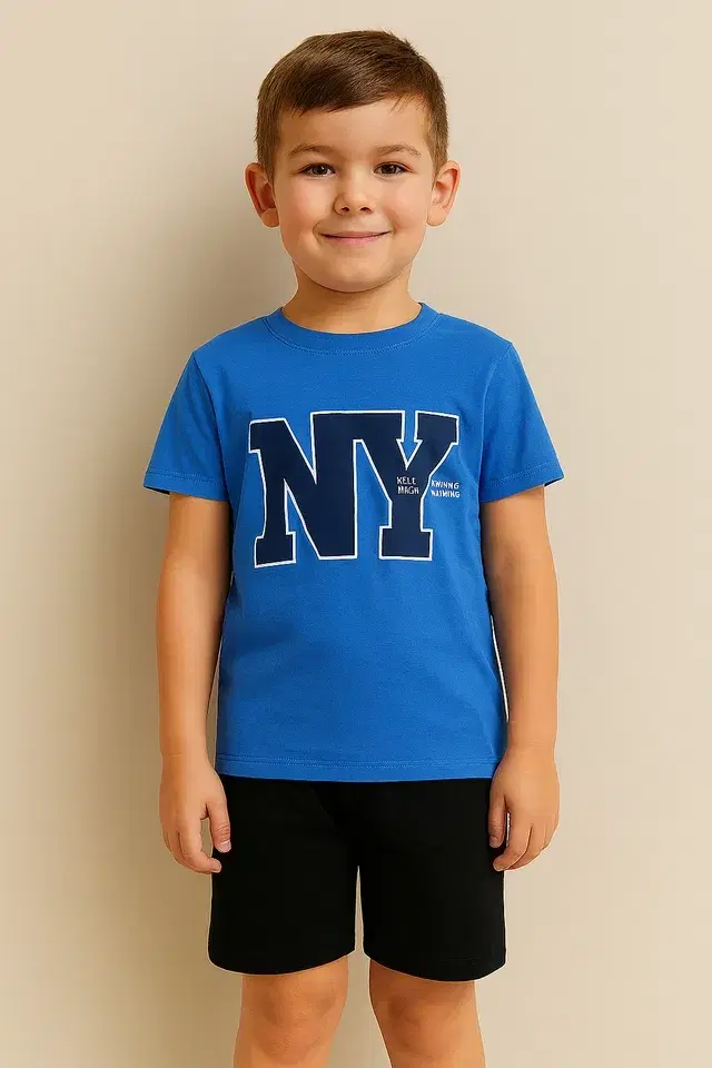 Round Neck Printed T-Shirt for Boys, Royal Blue (10-12 Years)