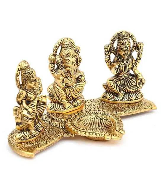 BHARDWAJ RETAILS Lakshmi Ganesha Saraswati Aluminium Idol, Assorted, Pack of 1, BR107