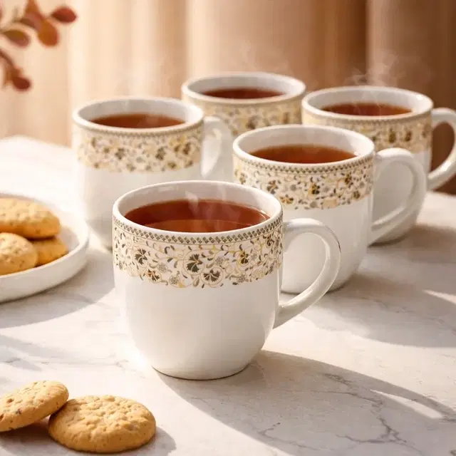 Ceramic Tea & Coffee Cup, White, Pack of 6 (140 ml)