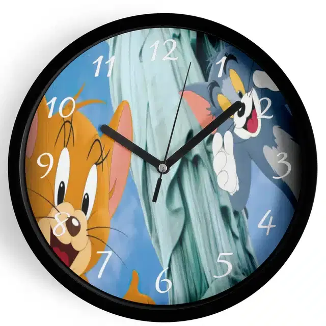 Analog Tom & Jerry Wall Clock for Home, Black, 7 Inches