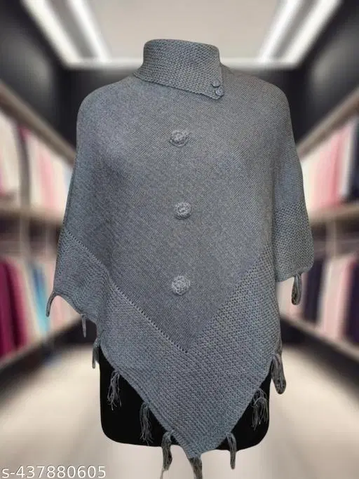 Woolen Poncho for Women (Grey, Free Size)
