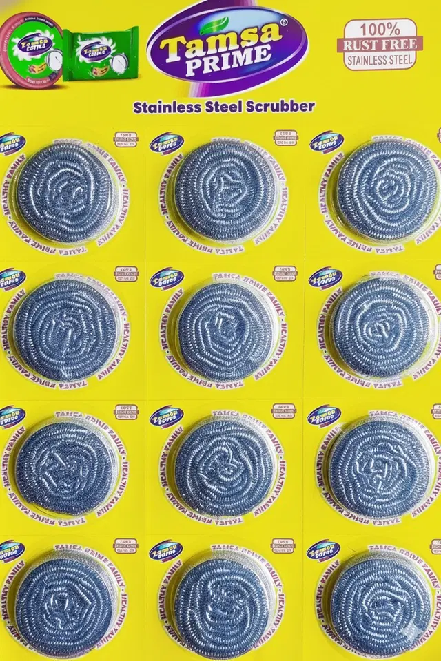 Stainless Steel Scrub Pad ,Silver, Pack of 12