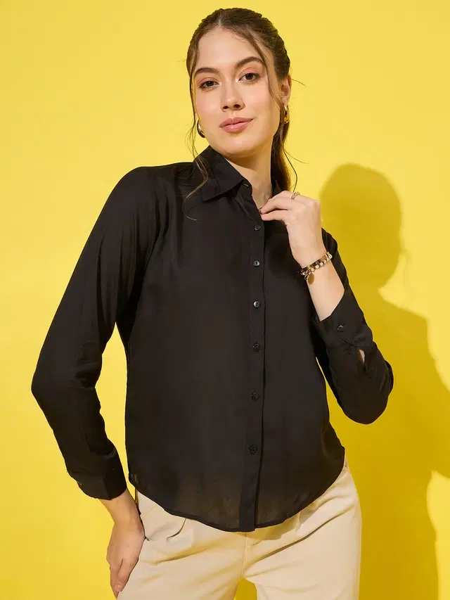 Full Sleeves Solid Shirt for Women (Black, S)