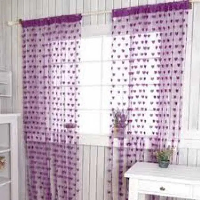 WI Heart String Single Piece Curtain, 4.5 ft X 6.5 ft, Purple