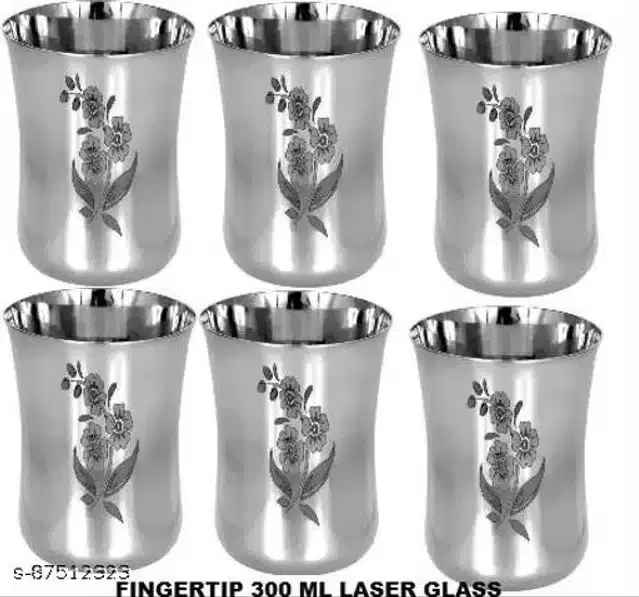 Stainless Steel Glass, Silver, 300 ml, Pack of 6