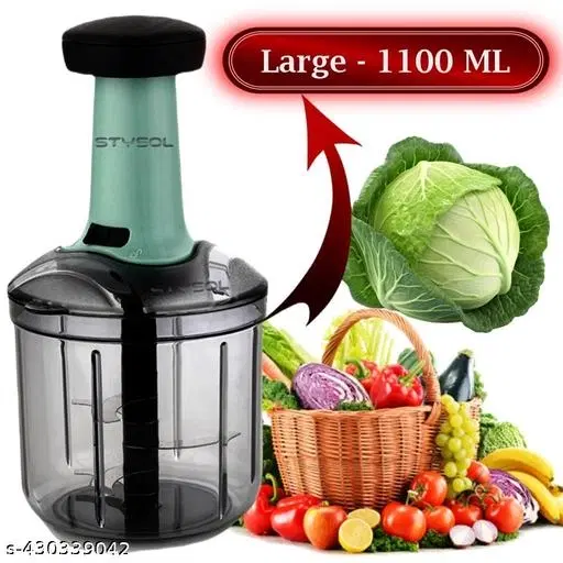 Stysol 1000 ML Handy Push Chopper Vegetable & Fruit Cutter, Special Cutter for Onion Chopper, with 6 Stainless Steel Blade and Pull Cord Technology