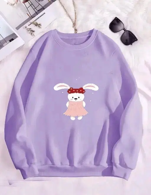 Fleece Printed Sweatshirt for Women (Purple, S)