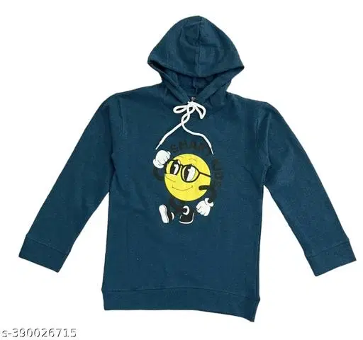 Cotton Blend Printed Hoodie for Girls (Navy Blue, 1-2 Years)