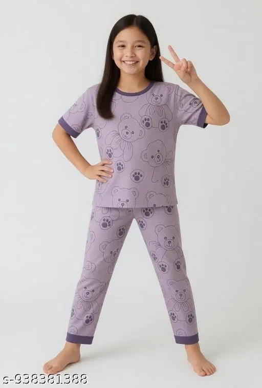 Night Suit for Girls (Purple, 4-5 Years)