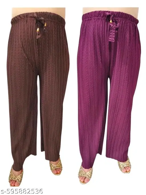 Palazzo Pants for Women, Pack of 2 (Maroon, S)