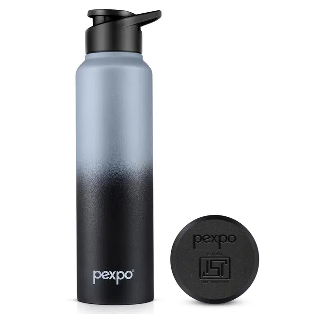 Pexpo Craft Pro 1000 Stainless Steel Sports/Fridge Water Bottle with Sipper Cap - 950ml | BPA Free - Grey & Knight Black Ombre