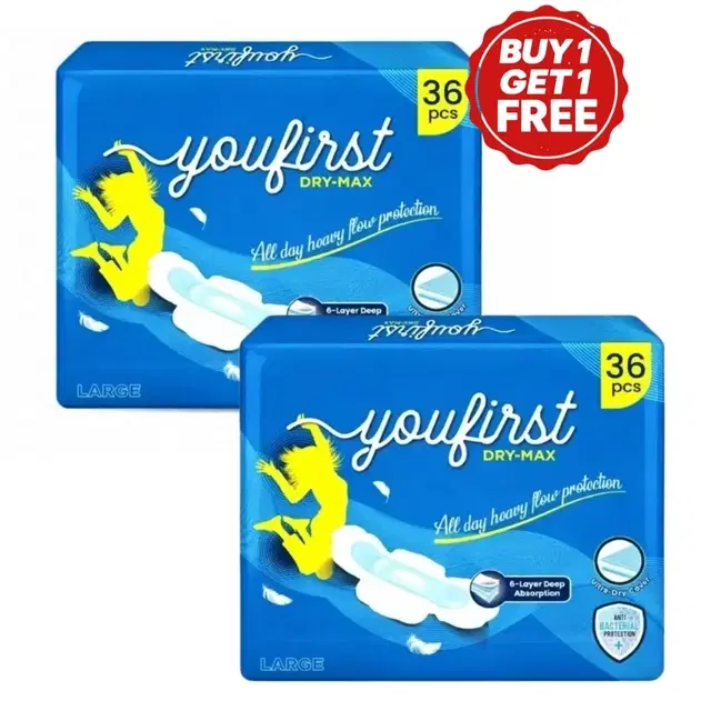 YouFirst Straight Dry Max Sanitary Pads Large 2X36 Pcs (Buy 1 Get 1 Free)