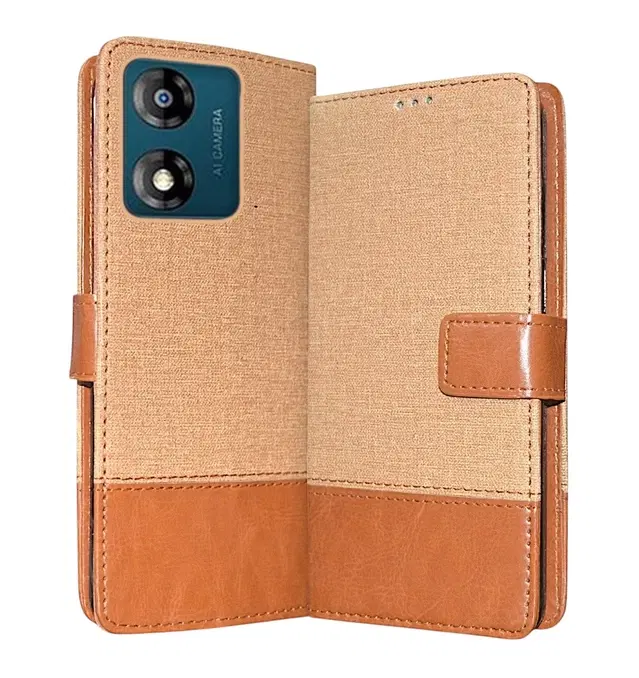 Artificial Leather Flip Cover For Motorola Moto E13, Brown