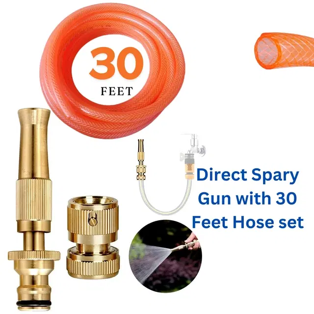 Hose Nozzle with 30 Feet Pipe & Fitting Kit, Multicolor, Set of 1