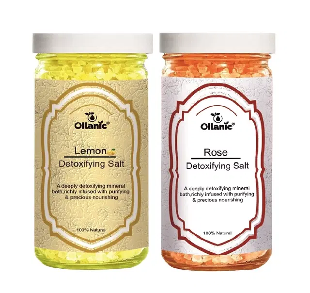 Oilanic Lemon & Rose Detoxifying Bath Salt Crystal, 200 g, Set of 2