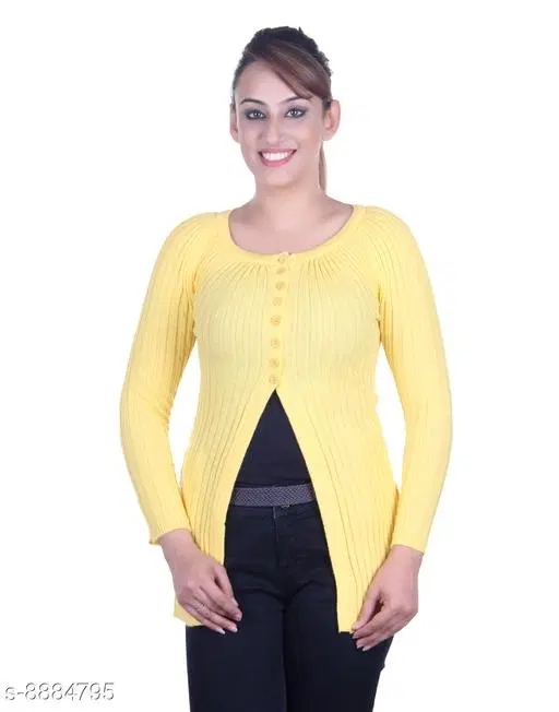 Acrylic Solid Sweater for Women (Yellow, M)