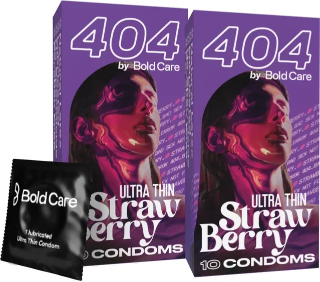 Bold Care 404 Super Ultra Thin Strawberry Flavored Condoms - 20 Pcs, pack of 2