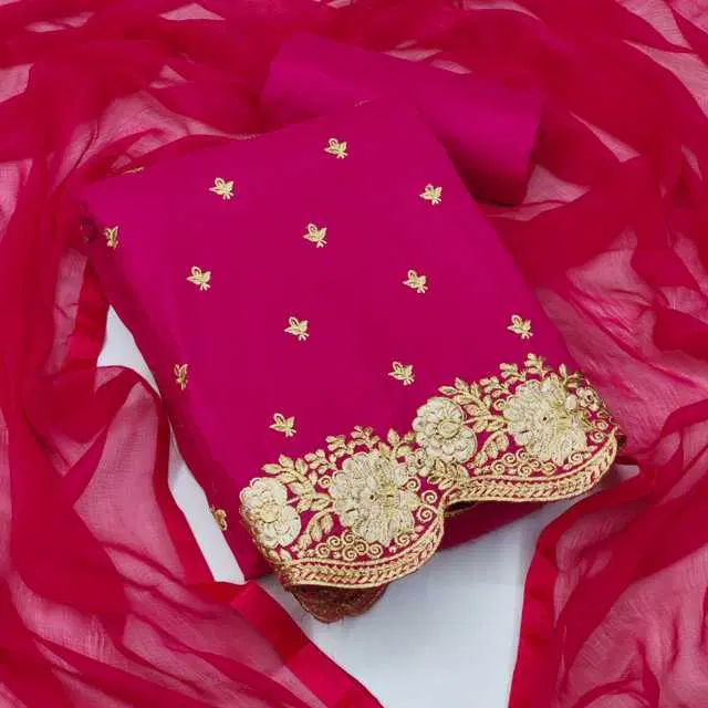 Women's Unstiched Dress Material Suit (Pink) (VK-282)