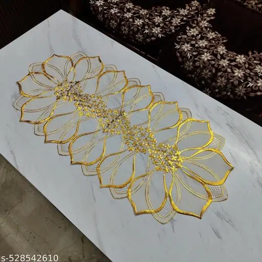 KANUSHI Industries® Dining Table Runner/Center Table Runner(COPY-RK-TR-LOTUS-W.G-01)