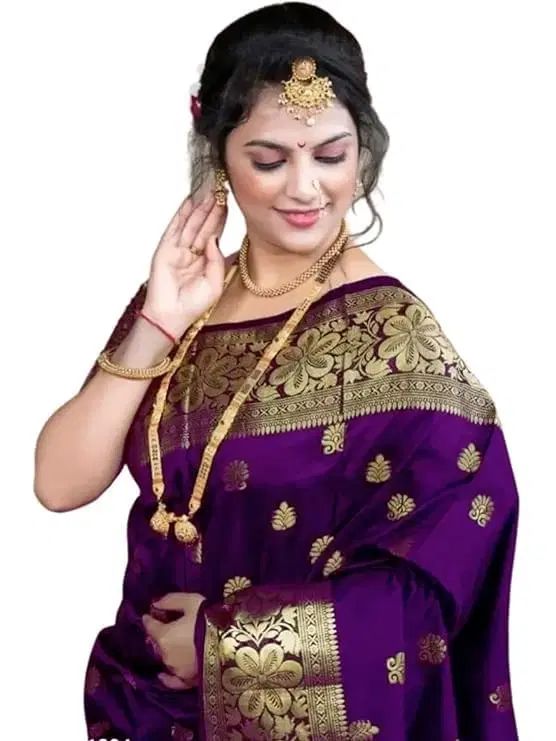 Banarasi Silk Zari Woven Saree for Women, Purple