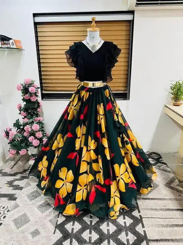 Ready to Wear Lehenga Choli for Women (Yellow, XS)