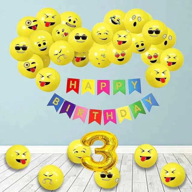 Emoji Theme 3rd Birthday Decoration Kit (Yellow) Pcs Of 52 ,(Set Of 1)