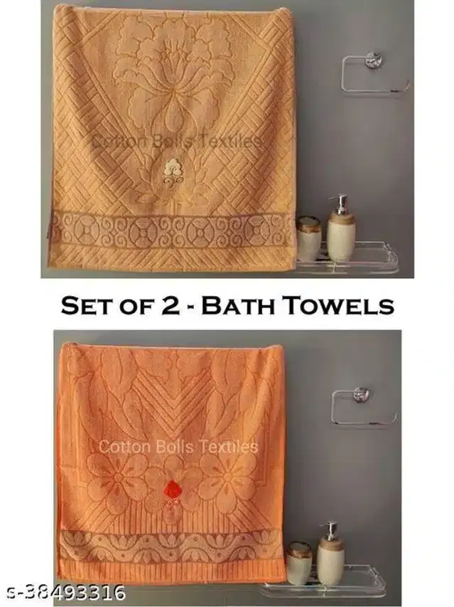 Cotton Bath Towels, Tan & Orange, 30x60 cm, Pack of 2