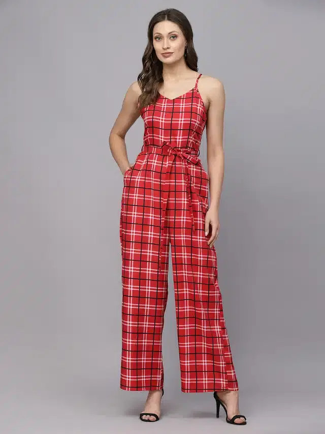 Printed Jumpsuit for Women (Red, S)