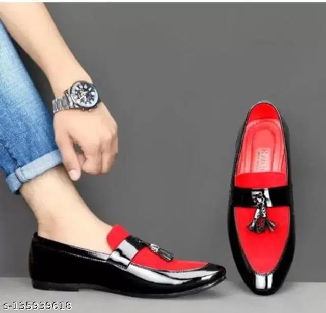Loafers for Men (Red & Black, 6)