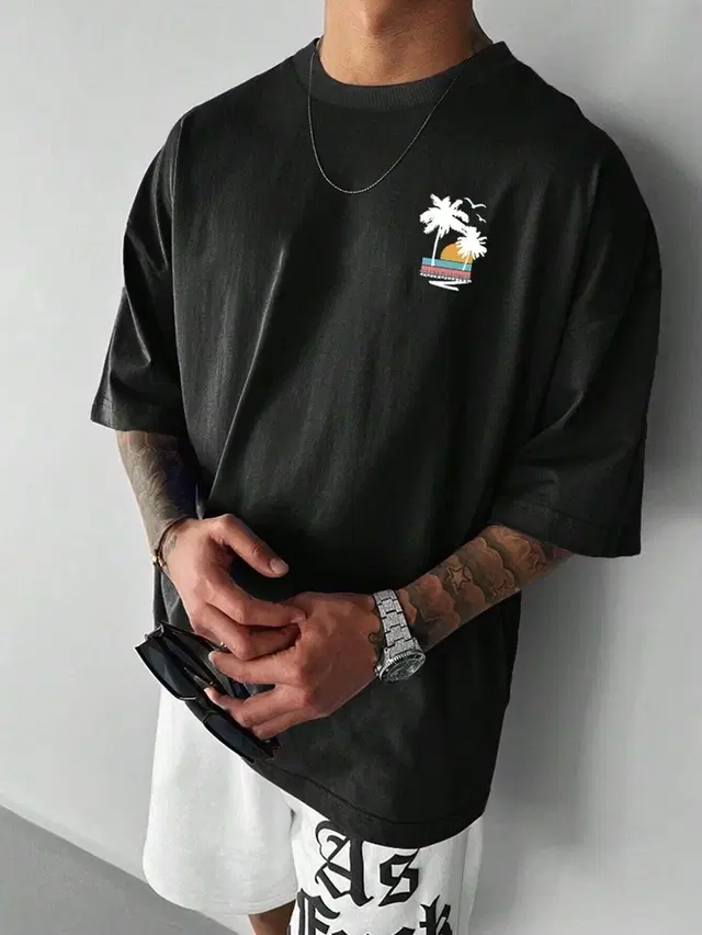 Cotton Blend Printed T-Shirt for Men, Black (M)