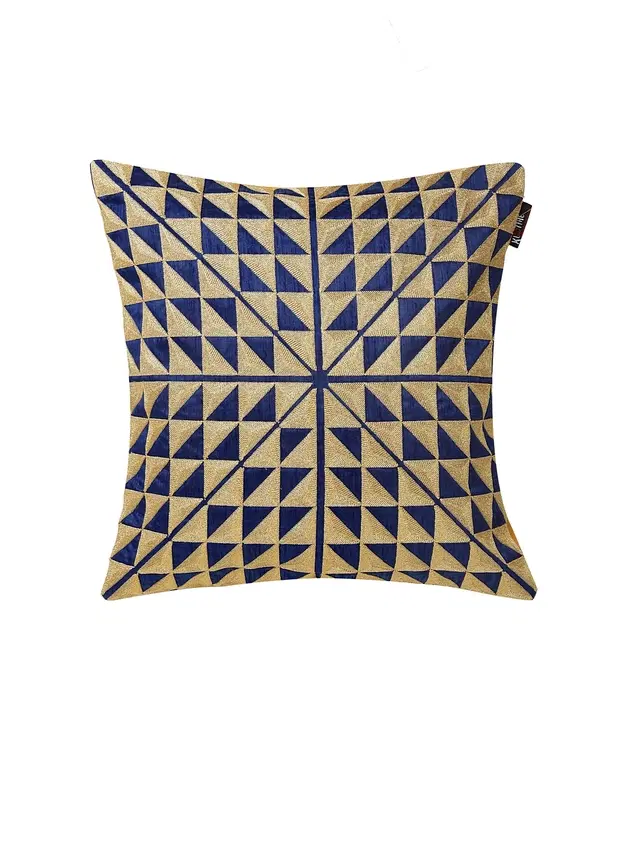 Cotton Cushion Cover, Blue & Beige, 16x16 inches