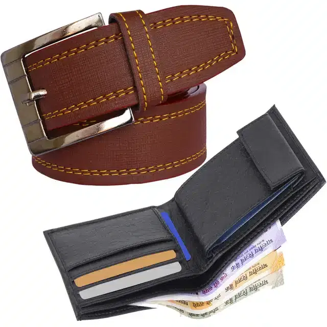Synthetic Wallet with Formal Belt for Men, Pack of 2 (Multicolor)