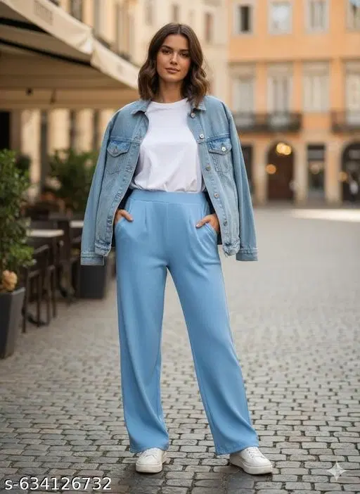 Sky Blue Formal Trousers for Women (Aqua, XXXL)