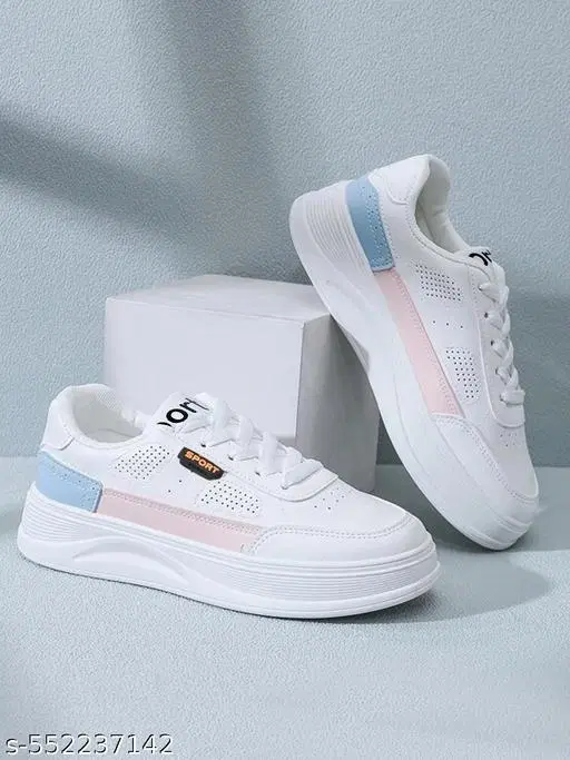 Shoetopia Solid Synthetic Sneakers for Girls (White, 11-12 Years)