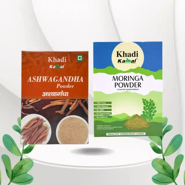 Khadi Kamal Herbal Ashwagandha with Moringa Powder, Pack of 2