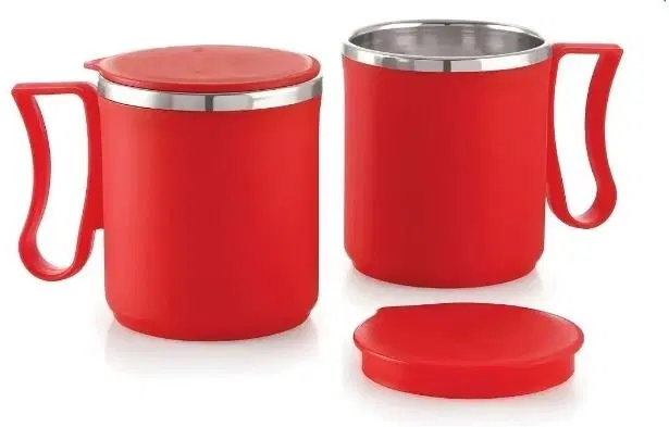 Stainless Steel Coffe Mug, Red , Pack of 2 (300 ML)