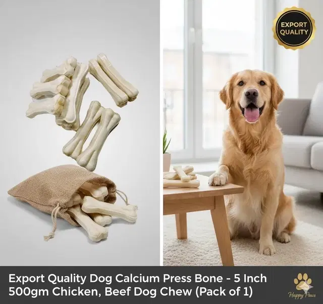 SAWAY Saway Export Quality Dog Calcium Press Bone 5 Inch 500 gm Chicken, Beef Dog Chew (0.5 g, Pack of 1)
