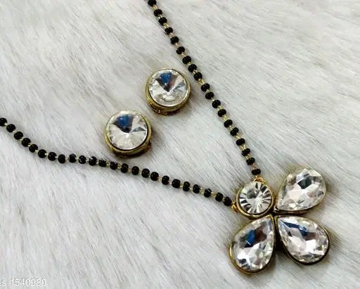 Alloy Mangalsutra With Earring for Women, Black