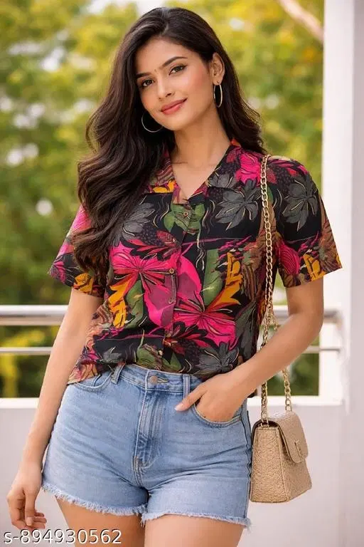 Floral Print Shirt Top for Women (Multicolor, XL)