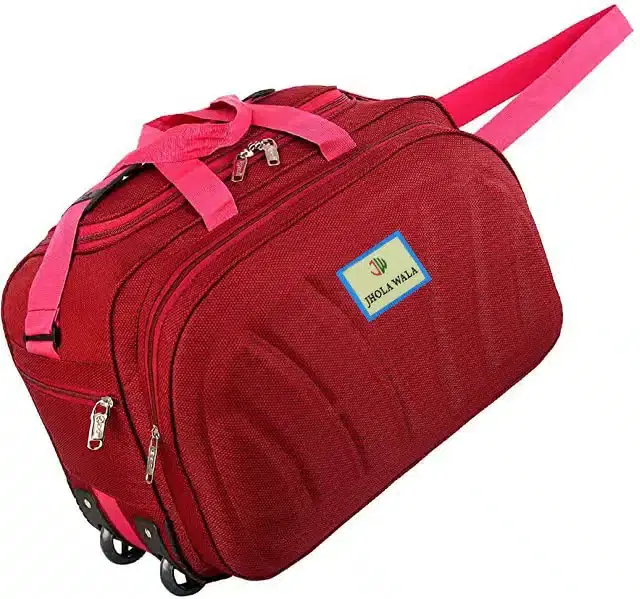 Nylon Traveling Luggage Bag with Wheels, Red,65 L