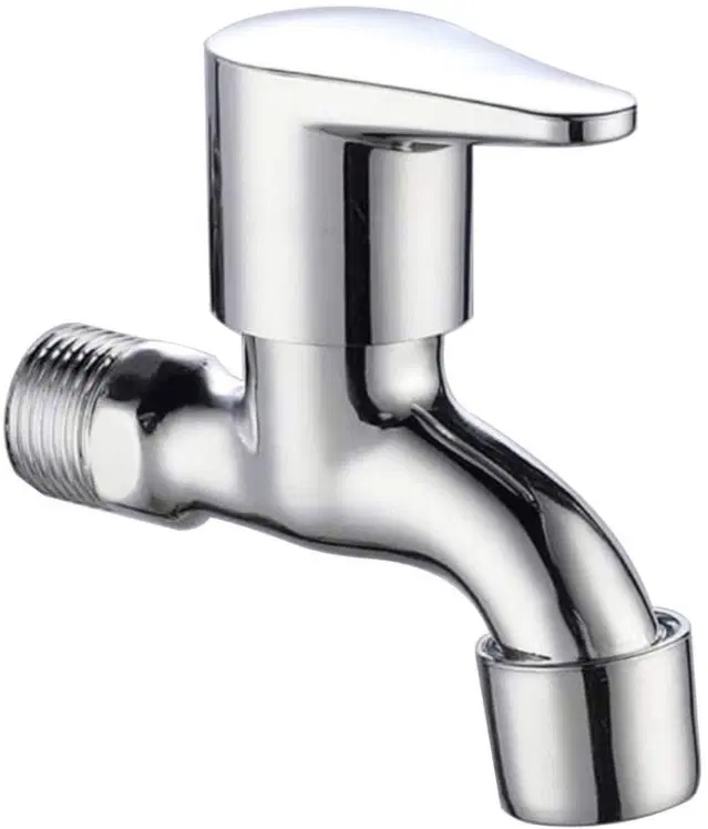 Stainless Steel Polo Bib Cock Tap with Wall Flange, Silver, Set of 1