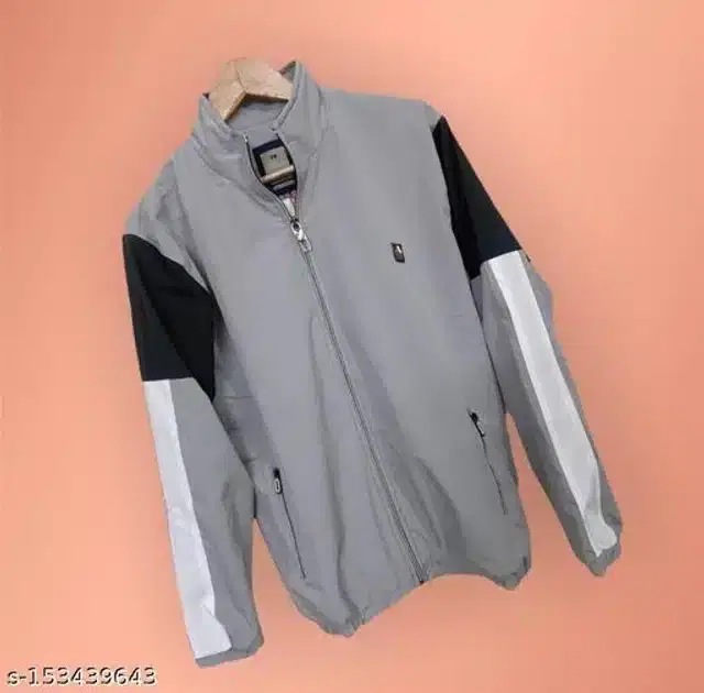 Polyester Full Sleeves Solid Jacket for Men (Grey, L)