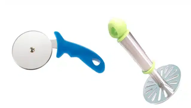 Steel Pizza Cutter & Potato Masher Combo, Pack of 2, Multicolor