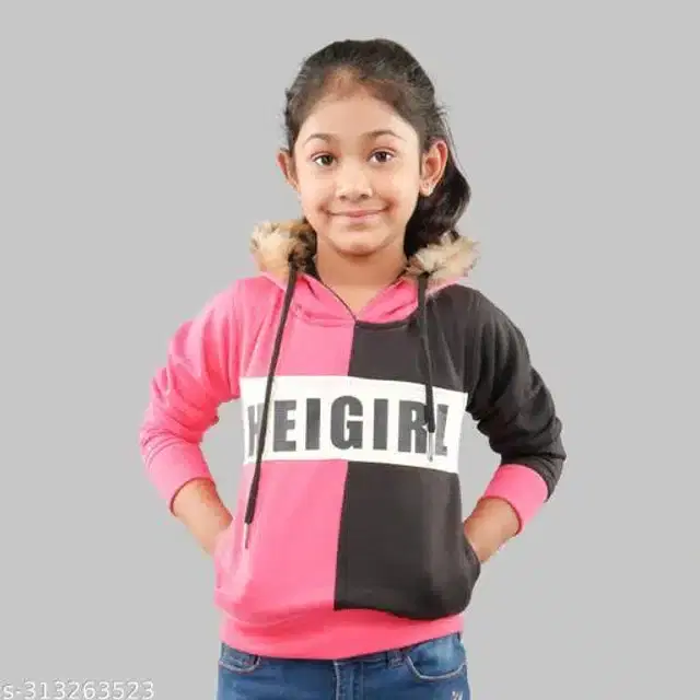 Full Sleeves Hoodies for Girls (Pink & Black, 4-5 Years)