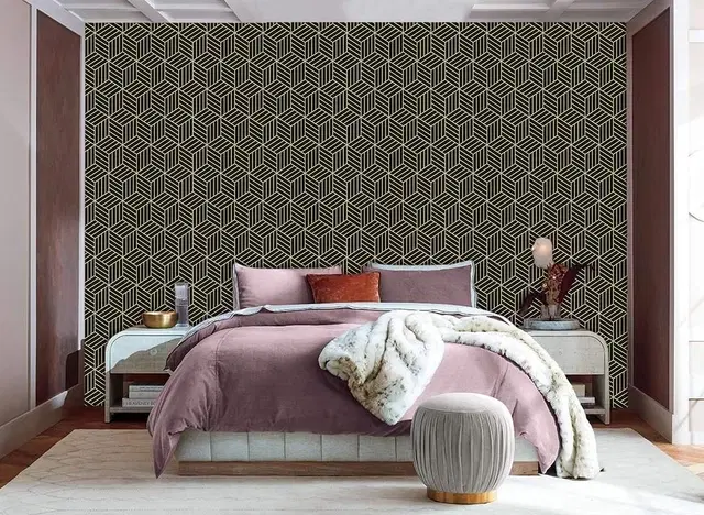 Pvc Vinyl Diy Self Adhesive Decorative Peel Stick Wallpaper For Living Room & Hall 45x304cm (Black Hexagon)