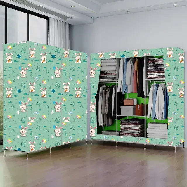 Plastic Printed Collapsible Wardrobe, Green