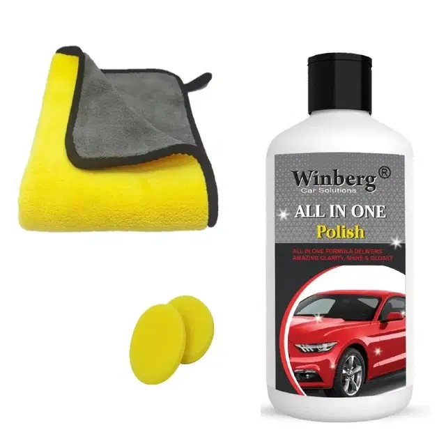 Car & Bike Silky Shine Liquid Polish (250ML) with Mircorfiber Cloth 500 GSM Combo (Size: 30 x 40 CM)